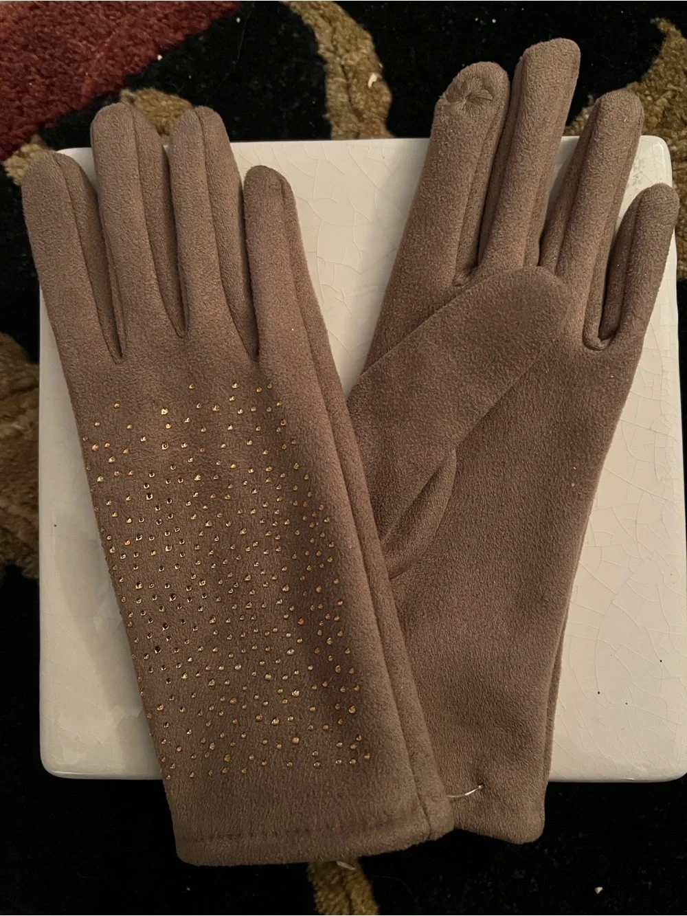 Arianna by Howard’s Brown Gloves with Copper Tone Crystal Embellishments OS